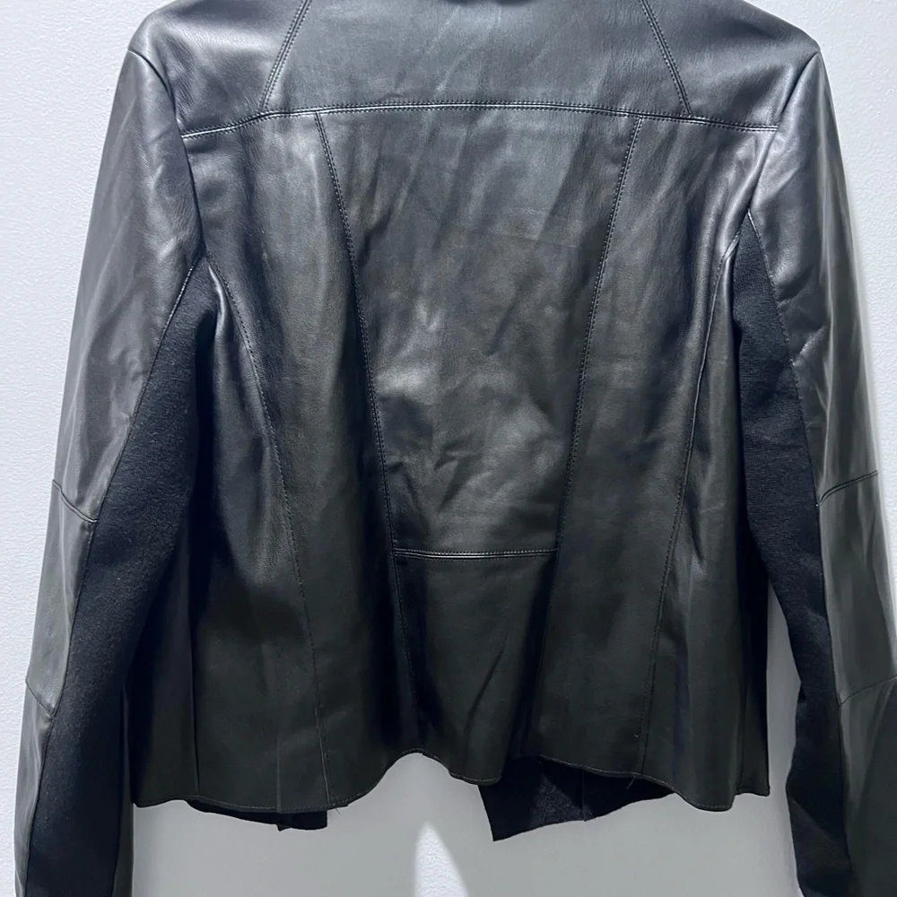 Faux Leather Sophisticated Black Draped Blazer